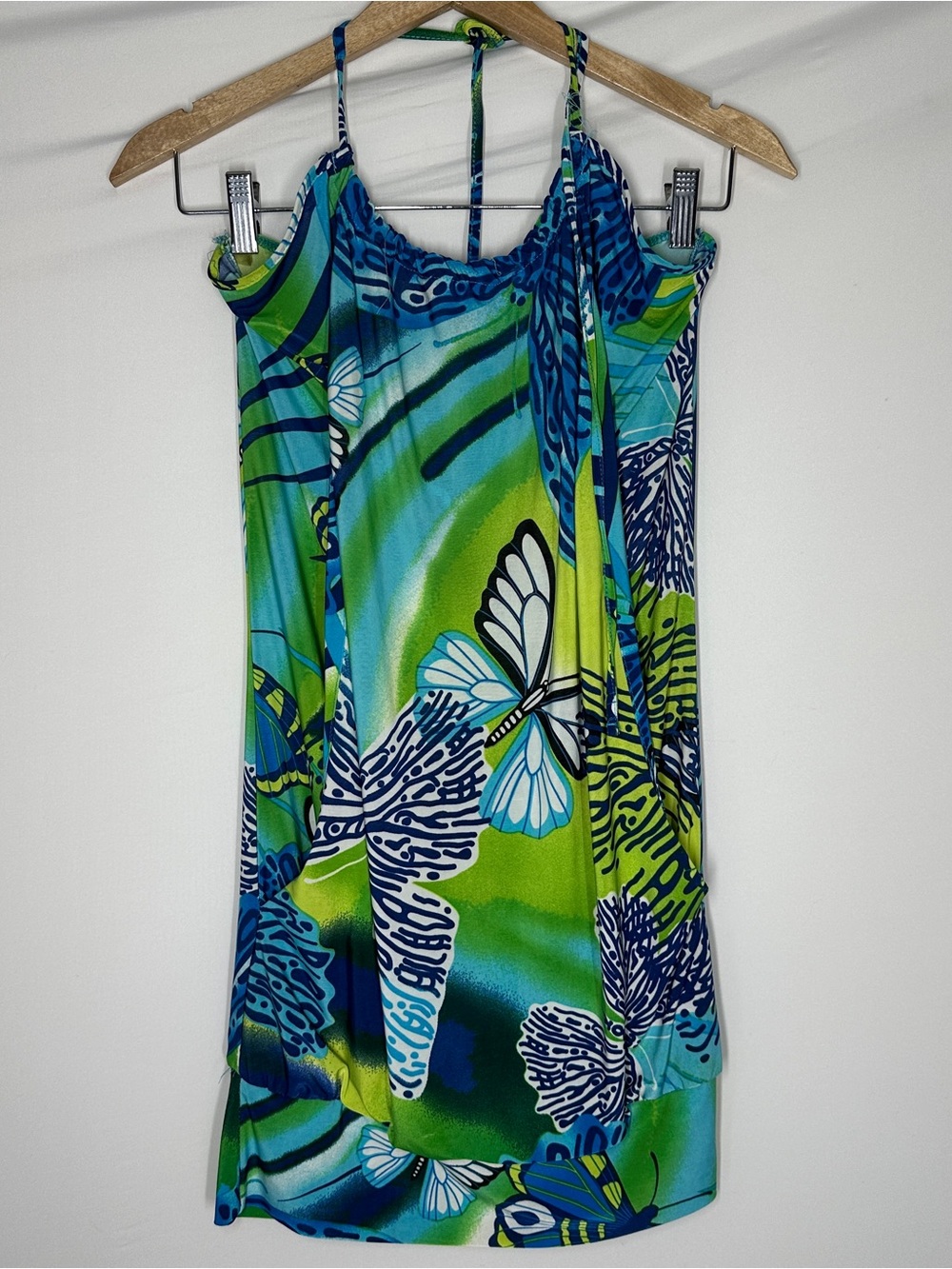 Chesley butterfly print halter maxi tube dress Y2K 90s vibrant small